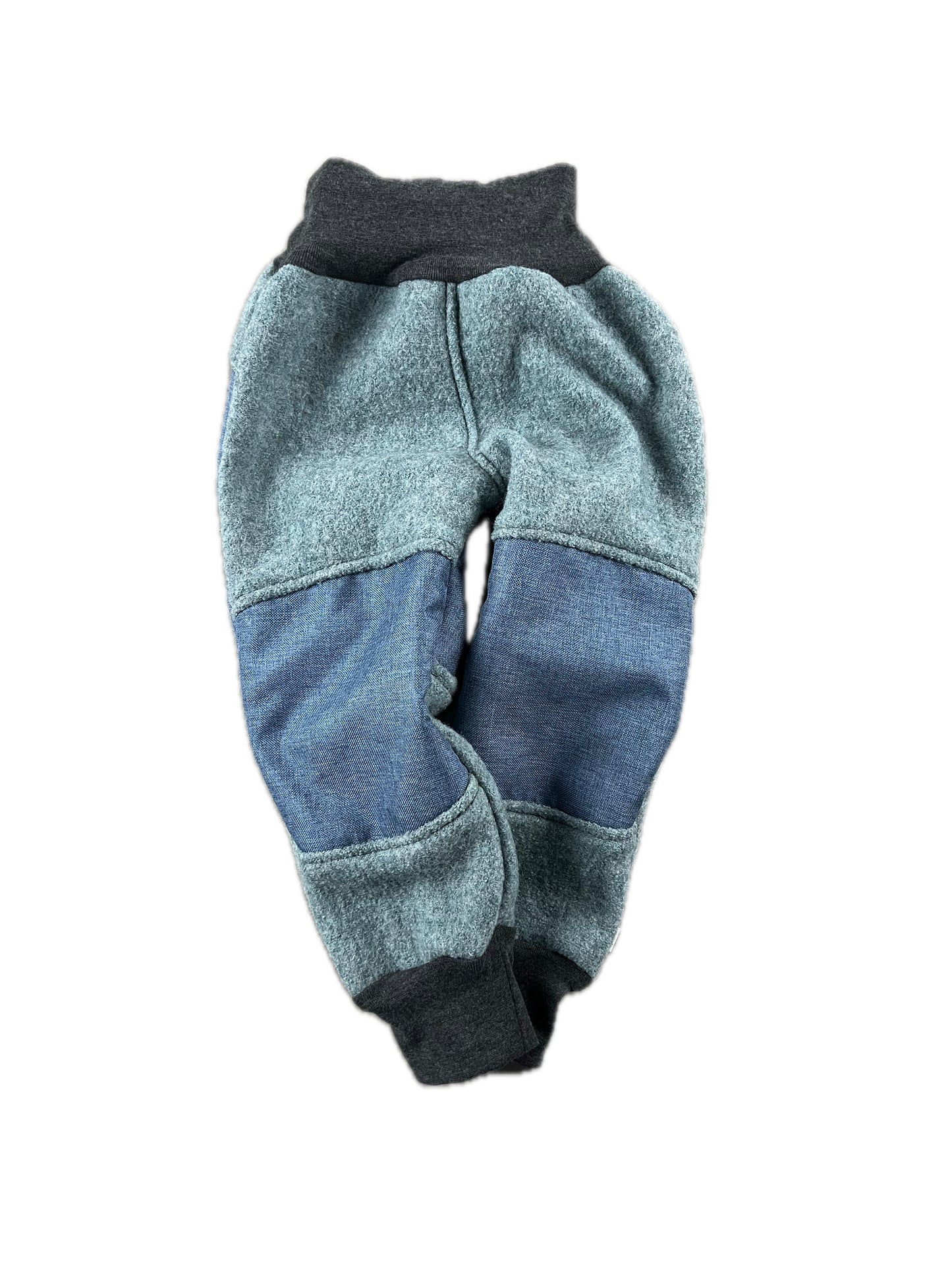 Wollwalkhose für Kinder – Tobehose mit Besatz * Eisblau