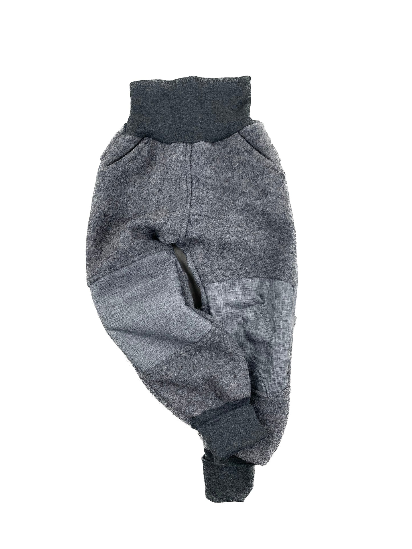 Wollwalkhose für Kinder – Tobehose mit Besatz * Grau